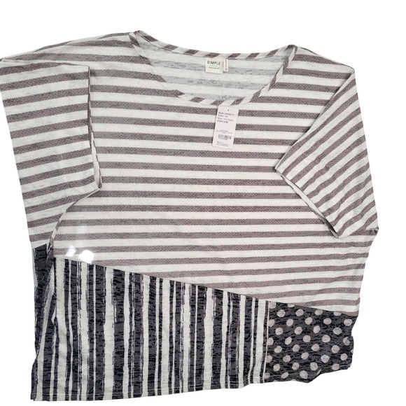 SIMPLE Suzanne Betro 4X Striped Print Block Dolman Sleeve Boatneck Tunic Top NWT - Picture 1 of 11